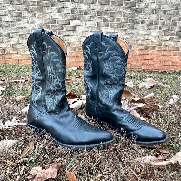 1990s Tony Lama Black Leather Cowboy Boots Size 11D Handcrafted USA main image 8